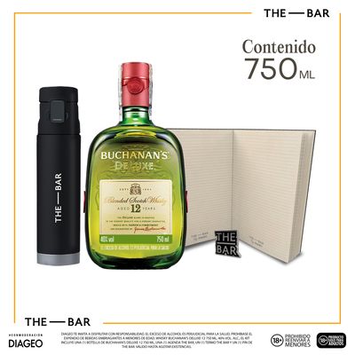 Whisky Buchanans DLuxe x750ml + Kit Merchan The Bar