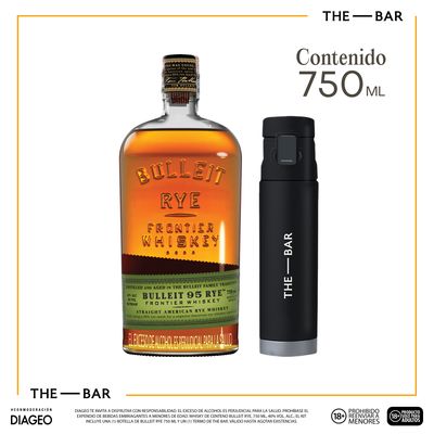 Whisky Bulleit Rye 750ml + Termo The Bar