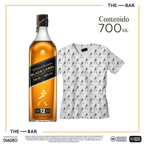 Whisky Johnnie Walker Black 700ml + Camiseta Beige