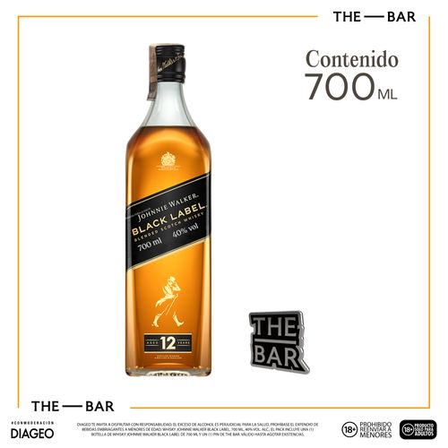 Whisky Johnnie Walker Black 700ml + Pin The Bar