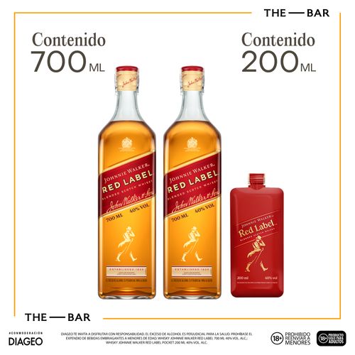 Johnnie Walker Red Label 750ml x 2 + Pocket Johnnie Walker Red Label 200ml