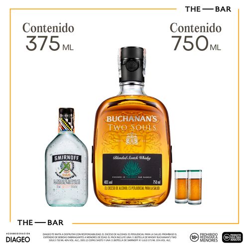 Buchanan’s Two Souls 750ml + 2 Shots GRATIS y Smirnoff X1 Lulo 375ml