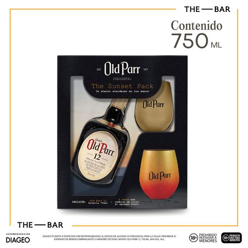 Pack Whisky Old Parr 12 Años x750ml + 2 Vasos