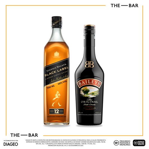 1Un Whisky Johnnie Walker Black Label x700ml + 1Un Crema de Whisky Baileys x1000ml Precio Especial