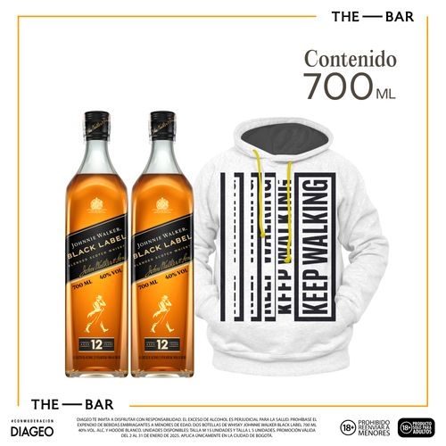 2Un Whisky Johnnie Walker Black Label x700ml Gts Buso Jw Beige Cordón Amarillo Keepwalking T:M