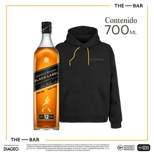 Johnnie Walker Black Label x700ml Gts Buso Negro Johnnie Walker(Cordón Amarillo, Estampado)T:M