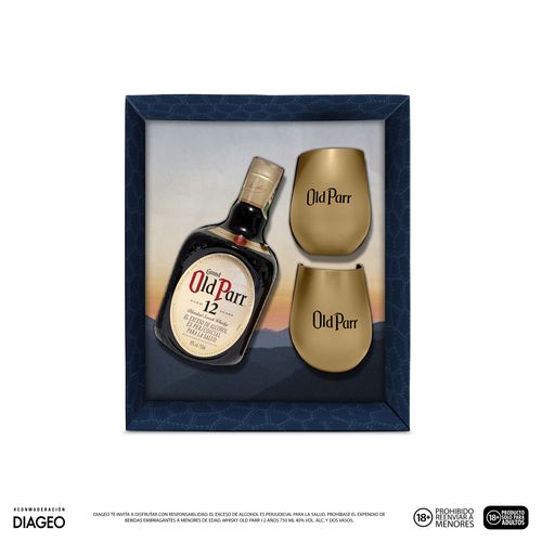 Pack Whisky Old Parr 12 Años x750ml + 2 Vasos