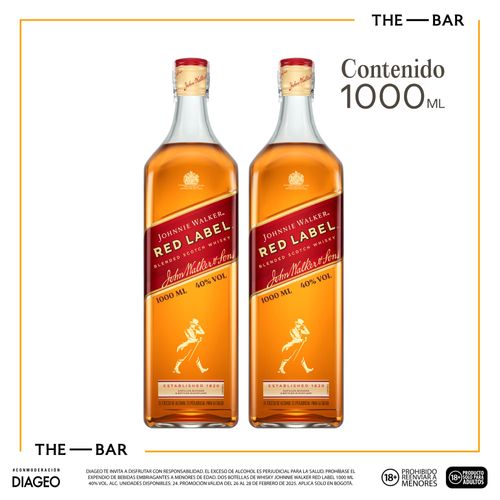 2Un Whisky Johnnie Walker Red Label x1000ml Gratis Hielera Johnnie Walker (Arte: Caminante)